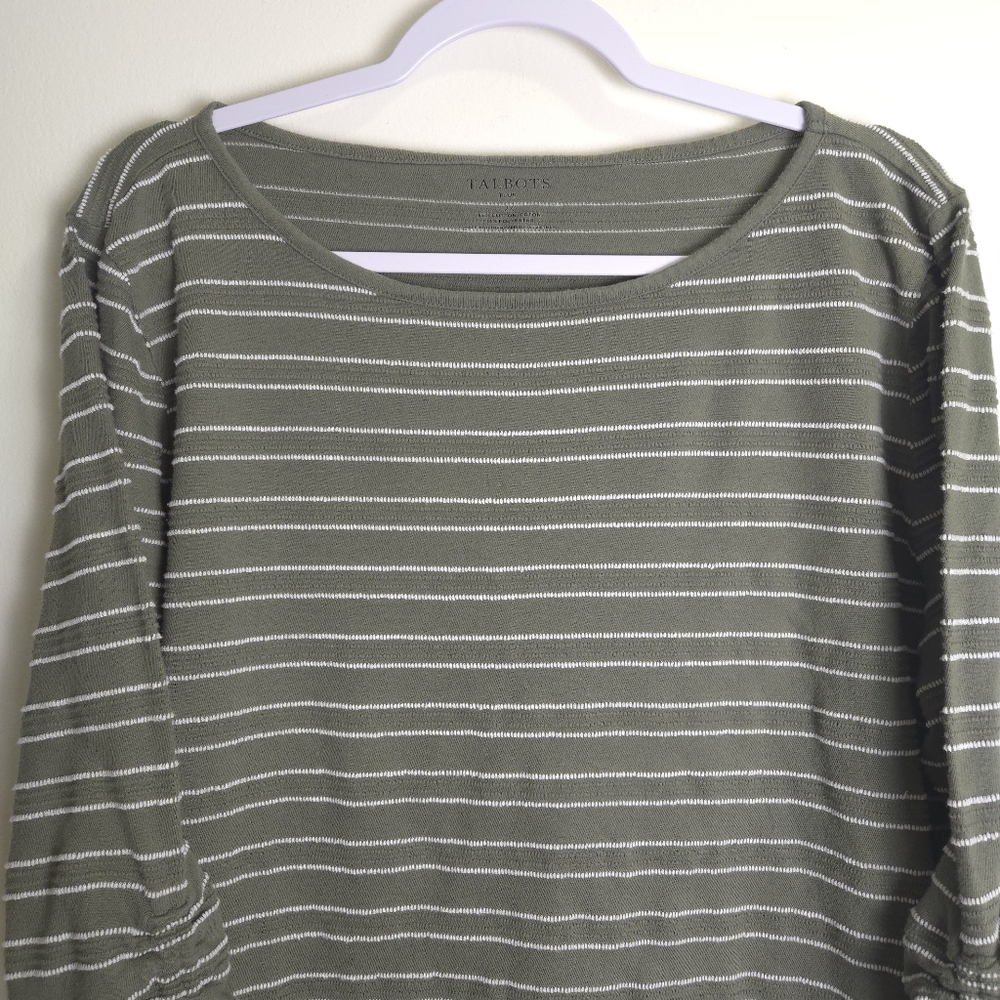 Talbots Basic Classic Cozy Olive Green Striped Lo… - image 2